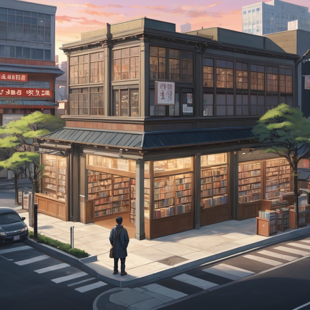 大きな本屋で人が待つ