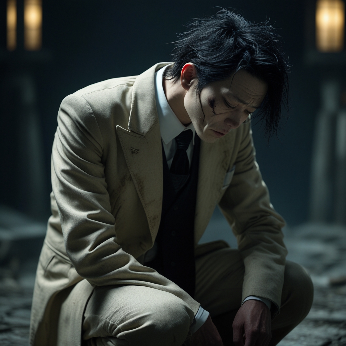 打ちひしがれている男