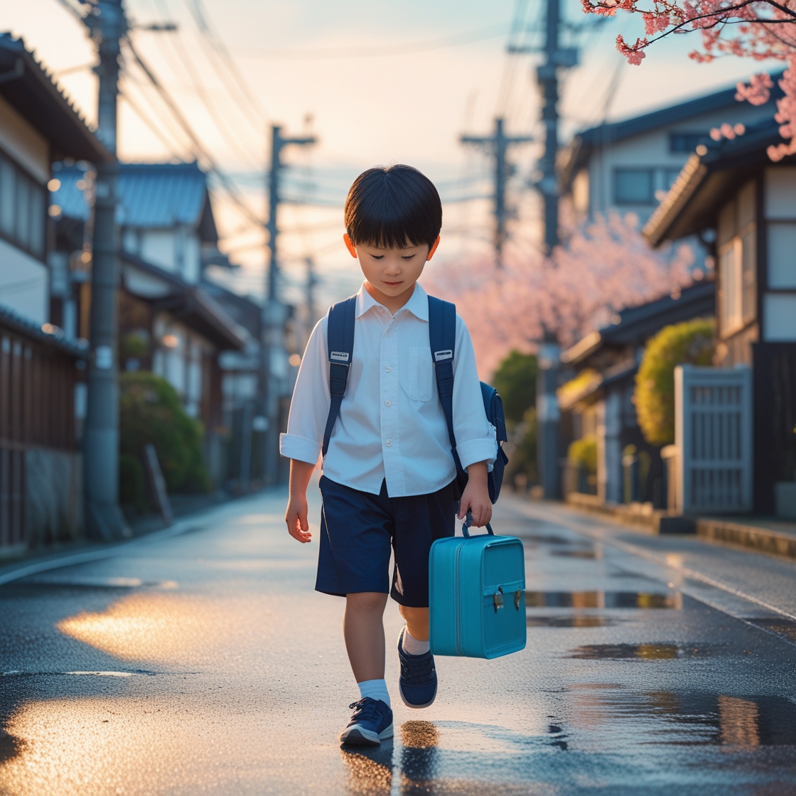 早朝一人で登校する男の子