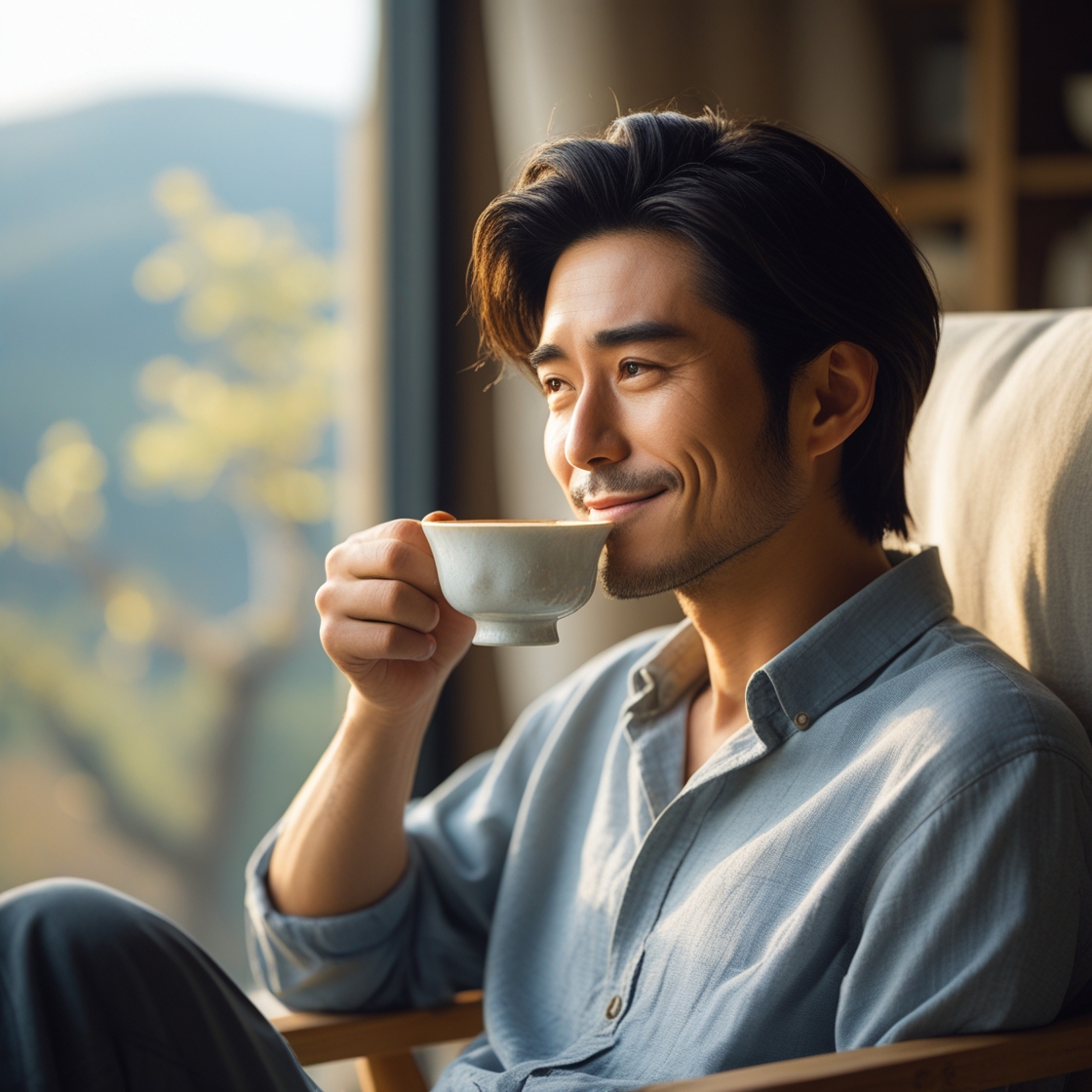 コーヒーを飲んでいる男